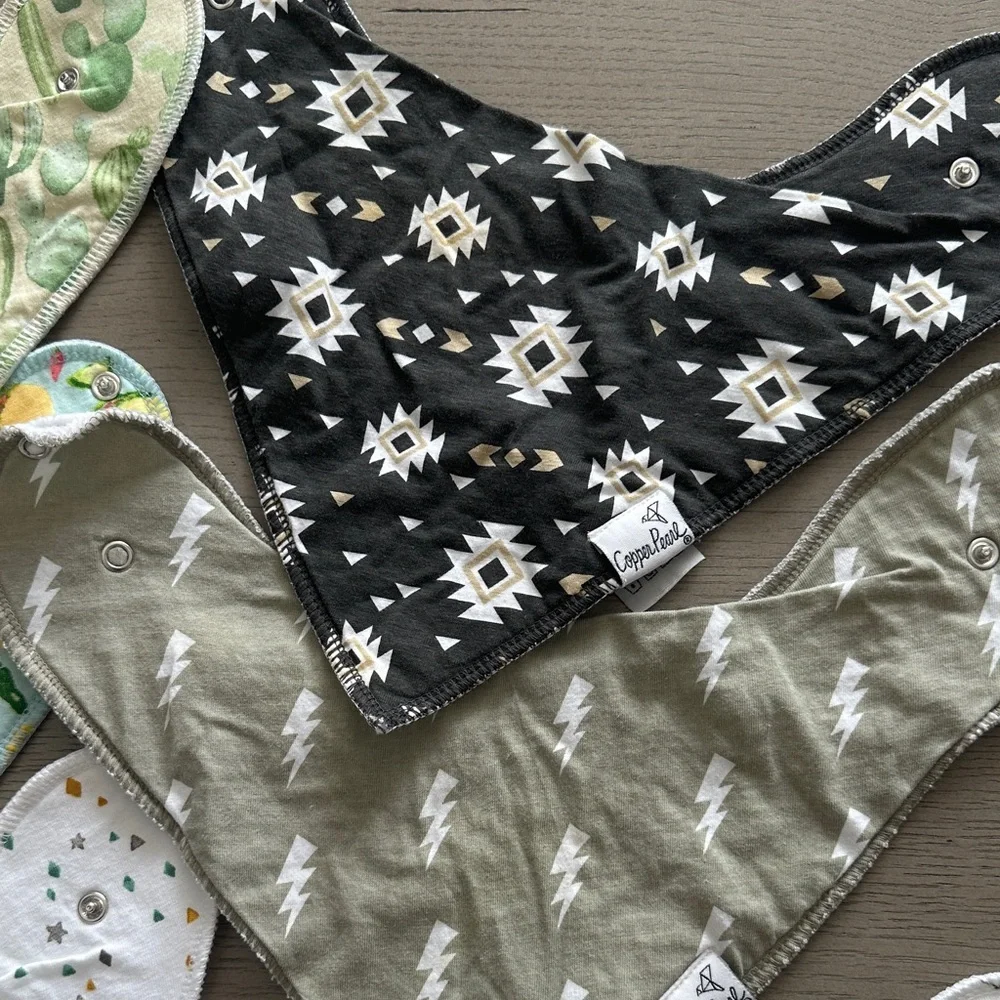 Assorted Green & Gray Baby Bandana Bibs - Pack of 7